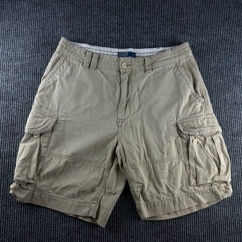 Polo Ralph Lauren Mens Classic Polo Chino Cargo Shorts Tan Khaki Cotton Size 38